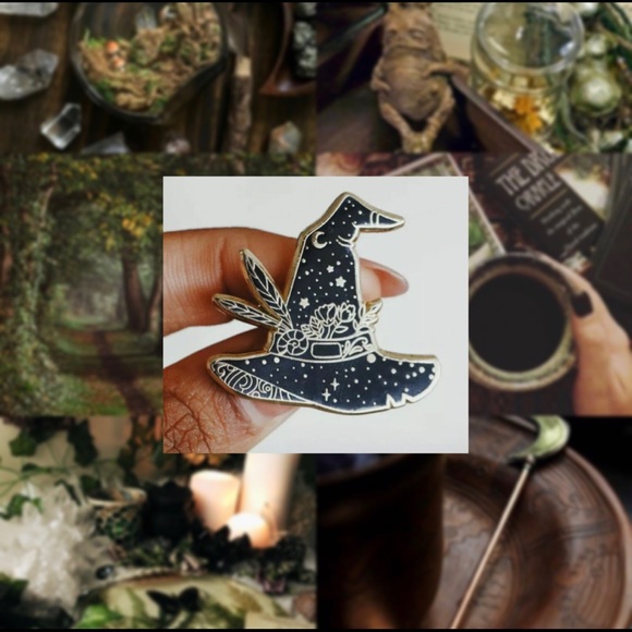 Floral Witch Hat Enamel Pin 🌿🖤 - Picture 2 of 2